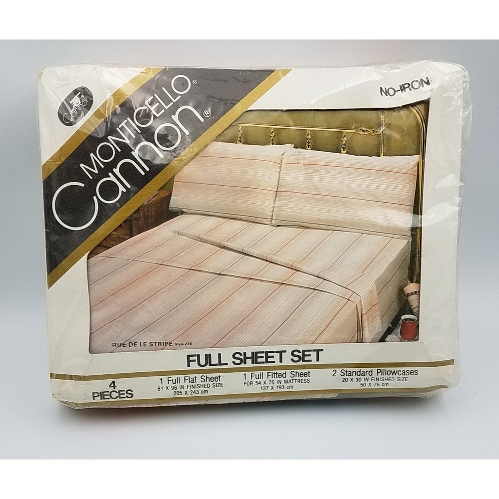 VINTAGE‎ CANNON MONTICELLO FULL SHEET SET 70'S MOD Rue De Le STRIPE style 276